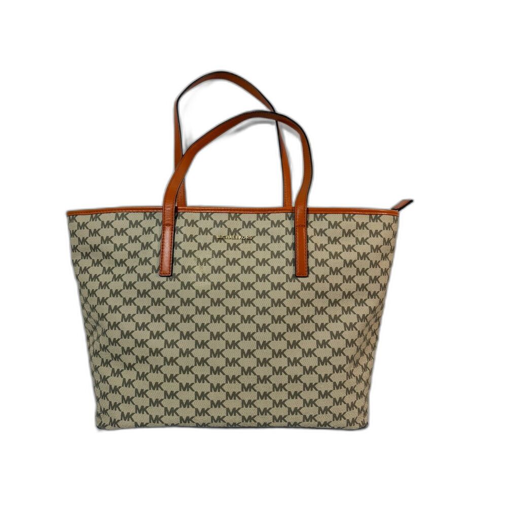 Michael Kors Emry Jet Set Logo Large Tote Satchel Top Zip Orange Handle Travel